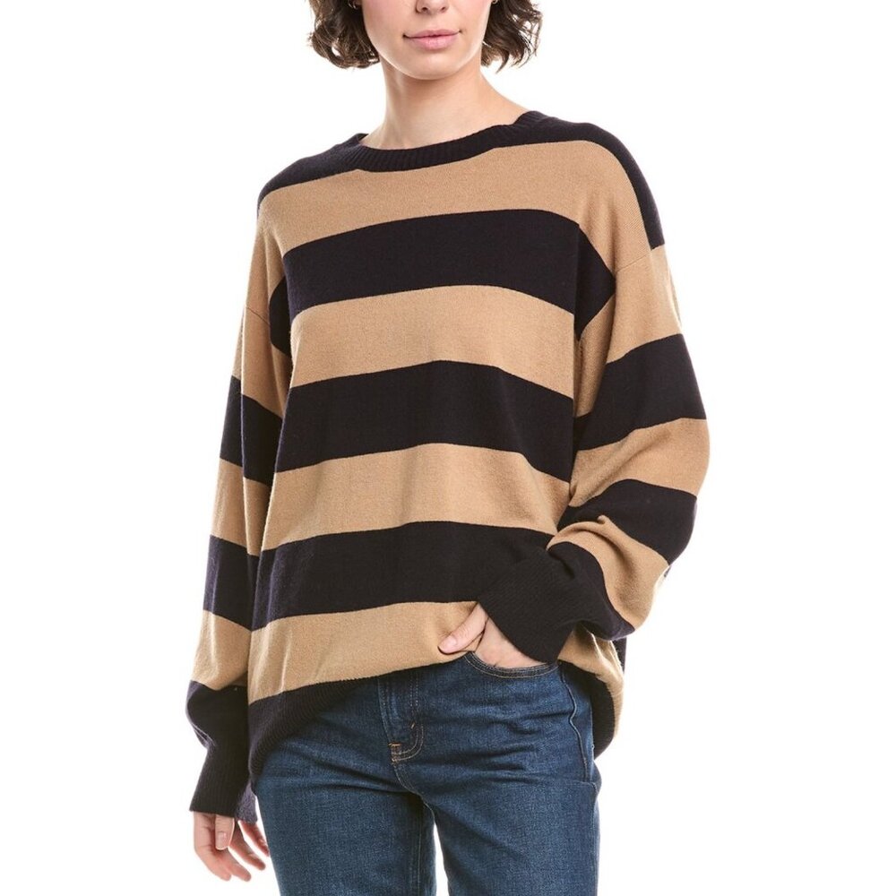 Max Mara Faretra Wool Cashmere Striped Sweater • Tan Black Oversized Knit